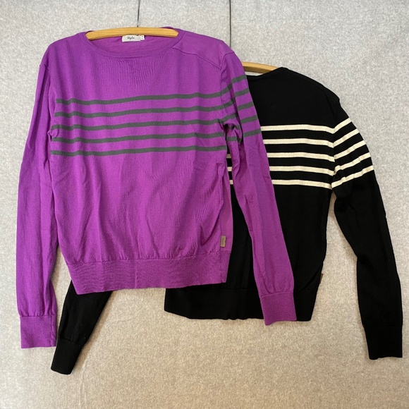 Rapha Breton Sweater Size M TWO SWEATERS Purple Black Striped Zip Pocket - Picture 1 of 13